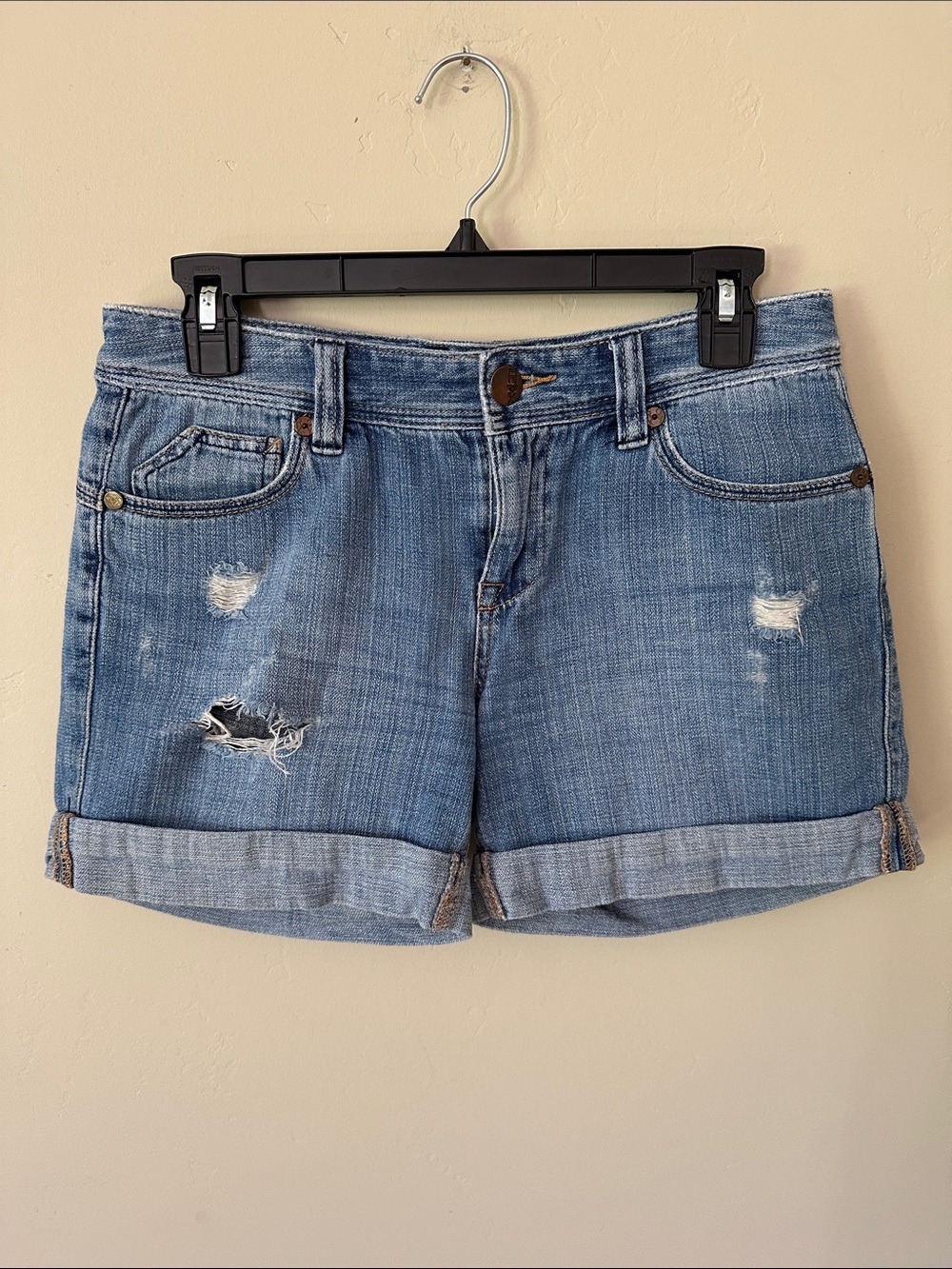 Roxy Rolled Hem Distressed Denim Shorts